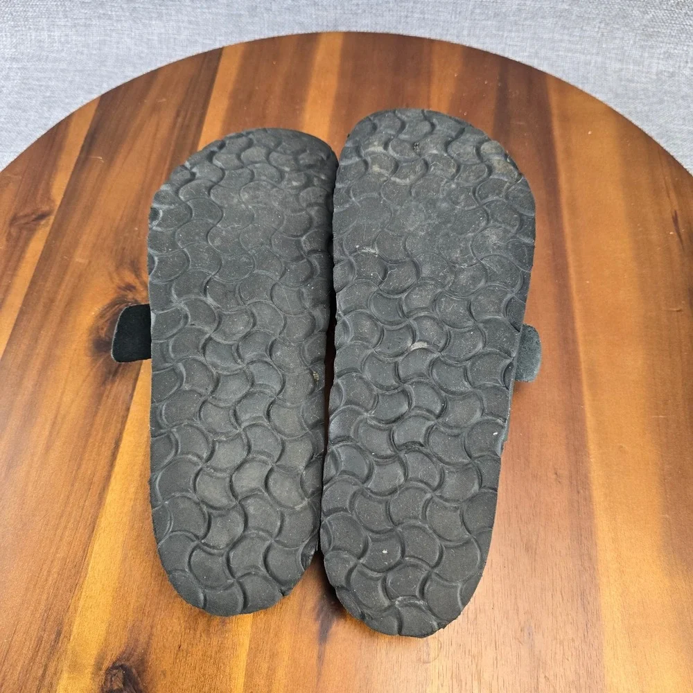 Aurenti Genuine Leather Black Double Strap Buckle Cork Footbed SlideSandals SZ11